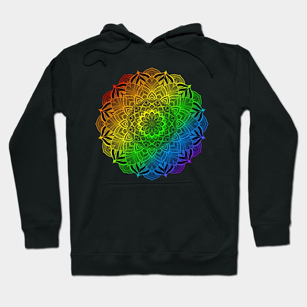 Gay Pride Rainbow Striped Mandala Hoodie by JustGottaDraw